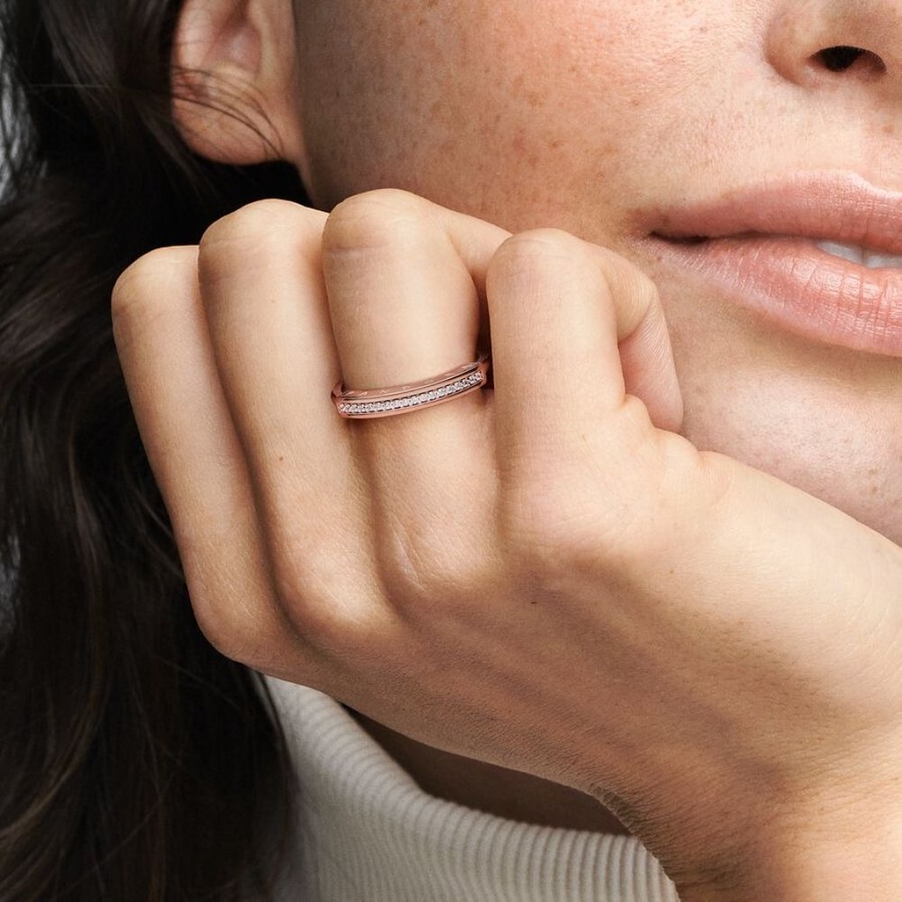Pandora Signature I-D Pavé Ring ROSE GOLD Plated (Sz. 7.5) - Picture 4 of 10
